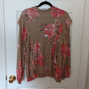 Maurices Pink and Tan Floral Sweater Blouse